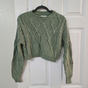 Green Cable Knit Cropped Sweater